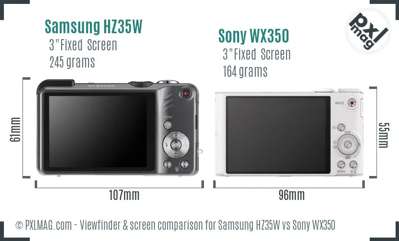 Samsung HZ35W vs Sony WX350 Screen and Viewfinder comparison