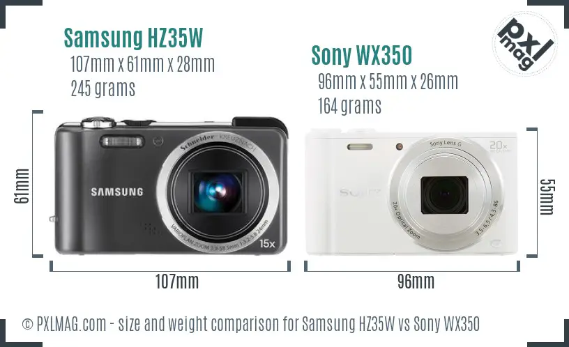 Samsung HZ35W vs Sony WX350 size comparison