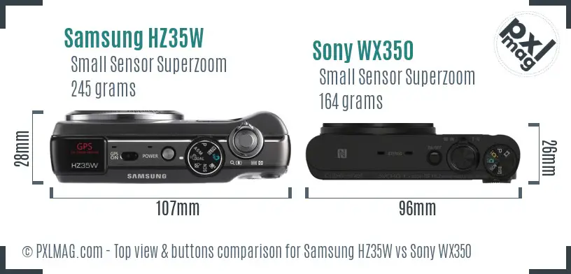 Samsung HZ35W vs Sony WX350 top view buttons comparison