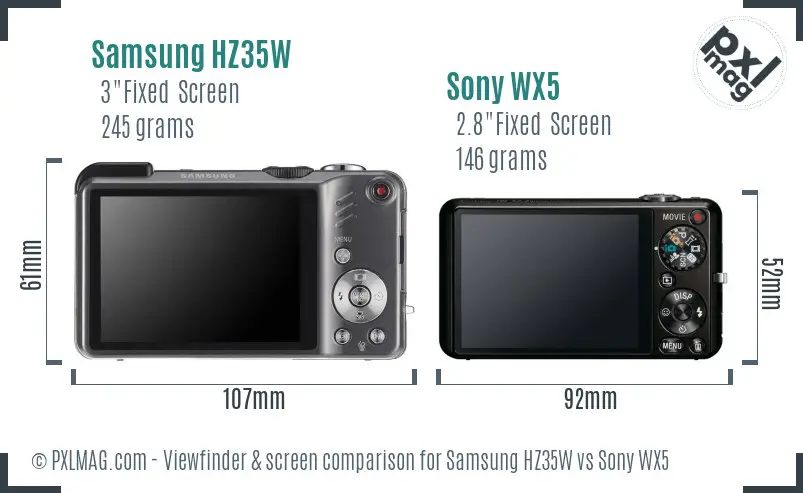 Samsung HZ35W vs Sony WX5 Screen and Viewfinder comparison