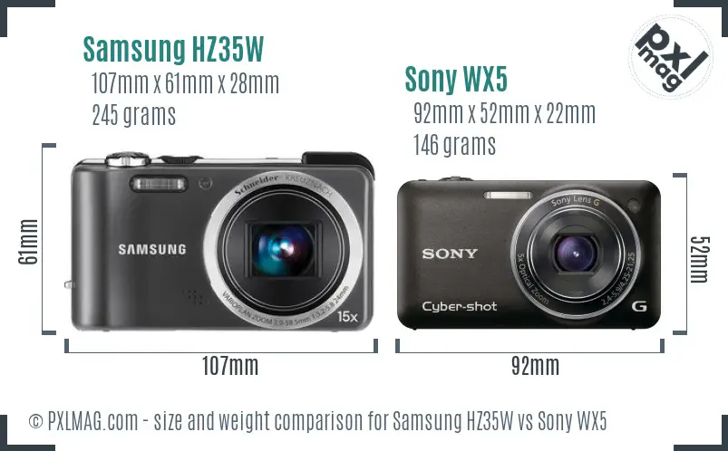 Samsung HZ35W vs Sony WX5 size comparison