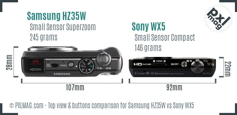 Samsung HZ35W vs Sony WX5 top view buttons comparison
