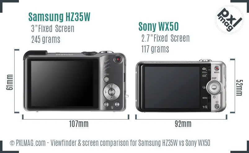 Samsung HZ35W vs Sony WX50 Screen and Viewfinder comparison