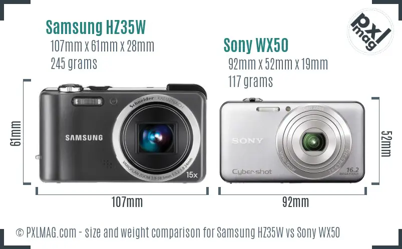 Samsung HZ35W vs Sony WX50 size comparison