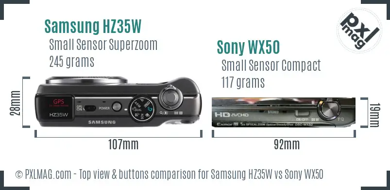 Samsung HZ35W vs Sony WX50 top view buttons comparison