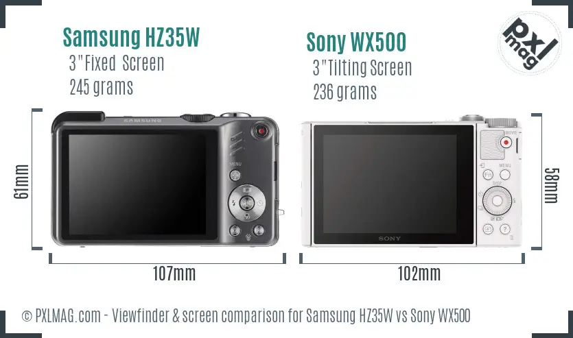 Samsung HZ35W vs Sony WX500 Screen and Viewfinder comparison