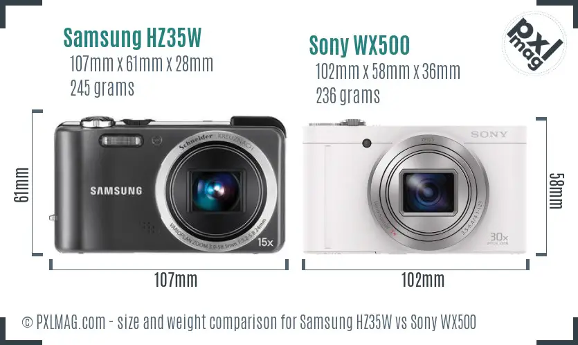 Samsung HZ35W vs Sony WX500 size comparison