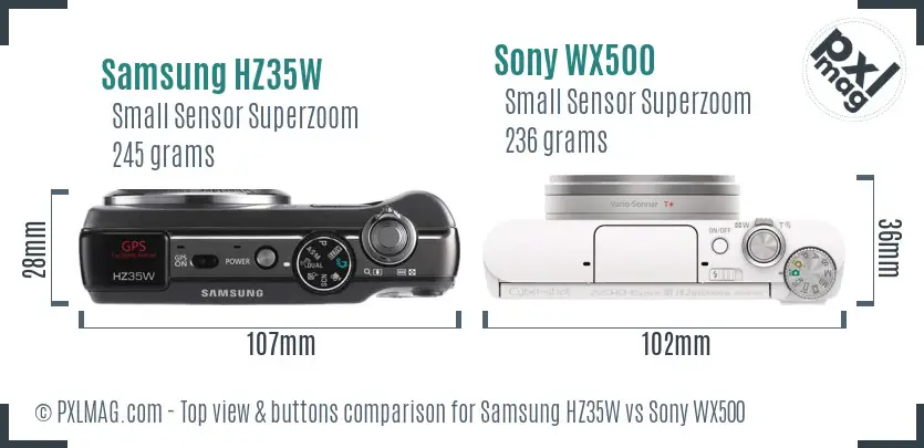 Samsung HZ35W vs Sony WX500 top view buttons comparison