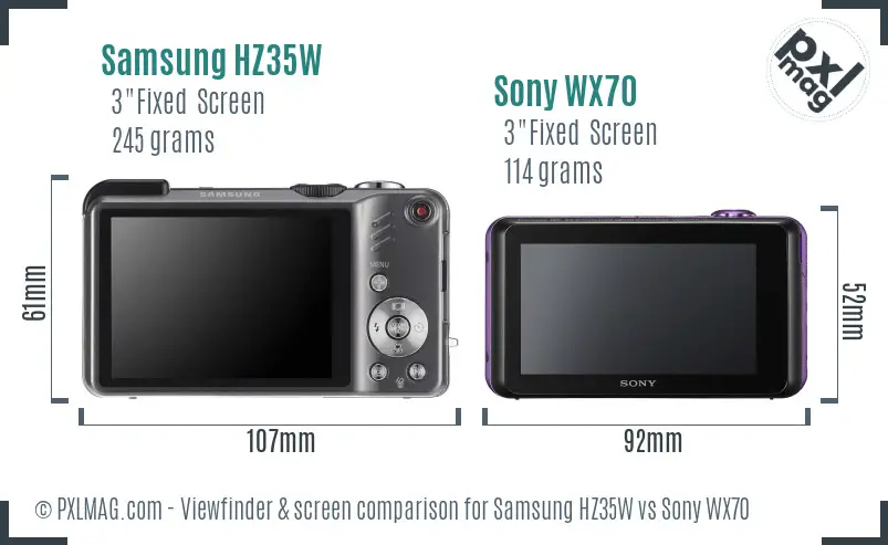 Samsung HZ35W vs Sony WX70 Screen and Viewfinder comparison