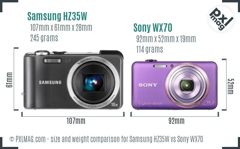 Samsung HZ35W vs Sony WX70 size comparison
