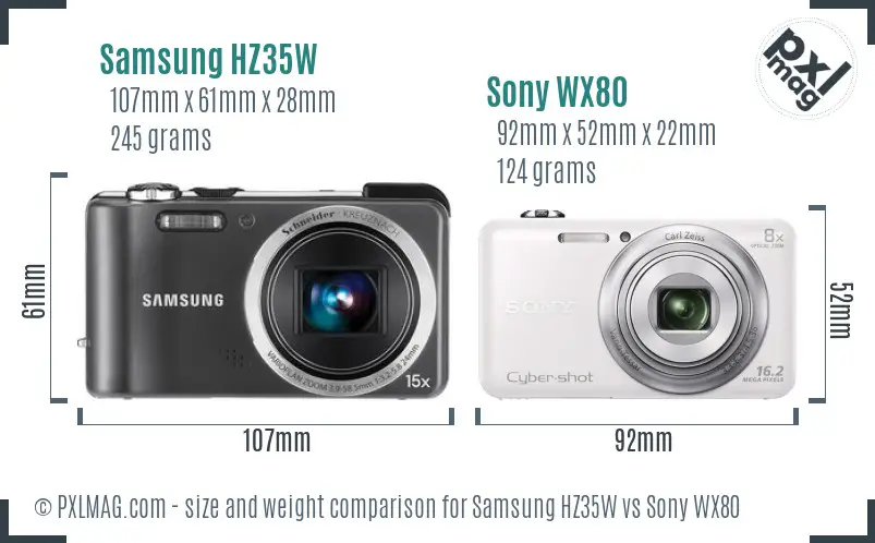 Samsung HZ35W vs Sony WX80 size comparison