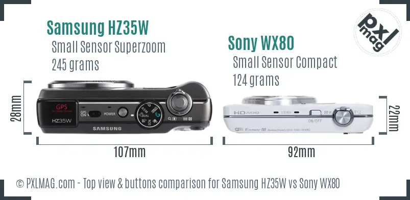 Samsung HZ35W vs Sony WX80 top view buttons comparison