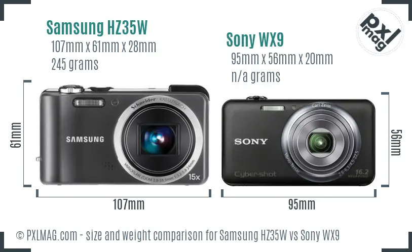 Samsung HZ35W vs Sony WX9 size comparison