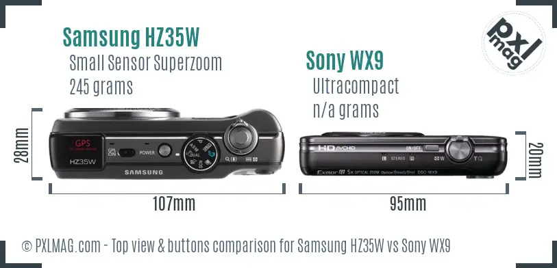 Samsung HZ35W vs Sony WX9 top view buttons comparison