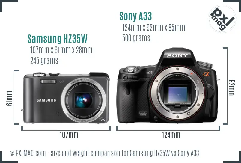 Samsung HZ35W vs Sony A33 size comparison