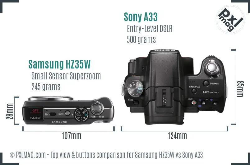 Samsung HZ35W vs Sony A33 top view buttons comparison
