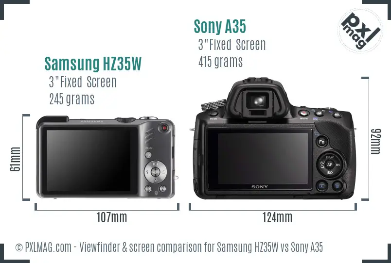 Samsung HZ35W vs Sony A35 Screen and Viewfinder comparison