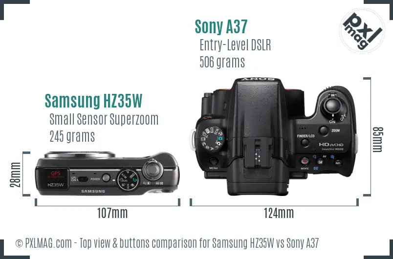 Samsung HZ35W vs Sony A37 top view buttons comparison