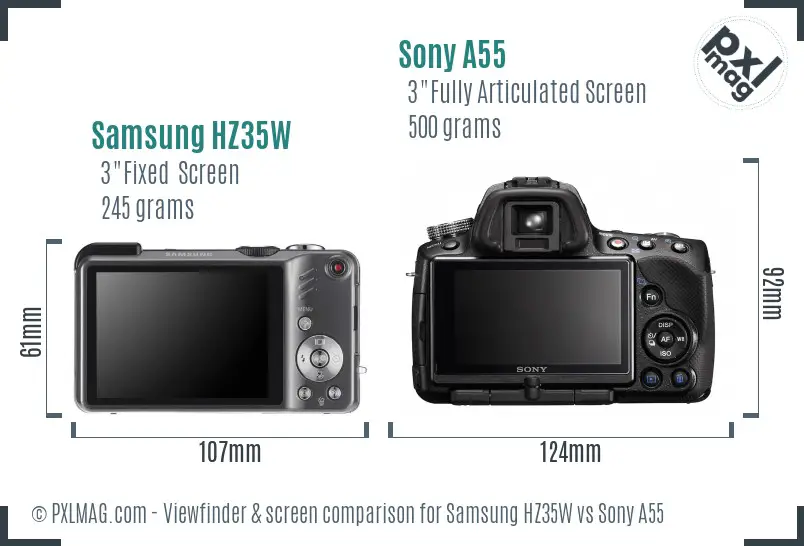 Samsung HZ35W vs Sony A55 Screen and Viewfinder comparison