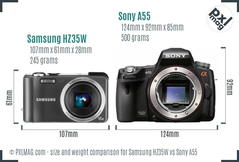 Samsung HZ35W vs Sony A55 size comparison