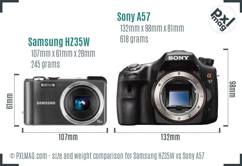 Samsung HZ35W vs Sony A57 size comparison