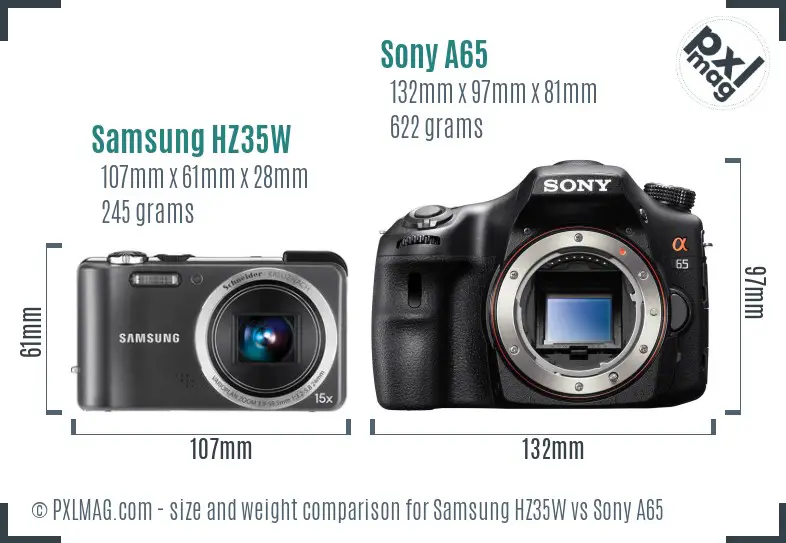 Samsung HZ35W vs Sony A65 size comparison