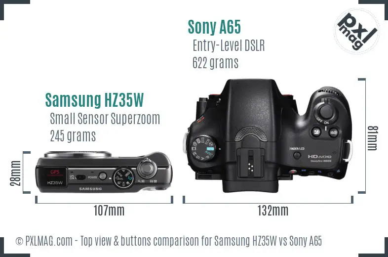 Samsung HZ35W vs Sony A65 top view buttons comparison