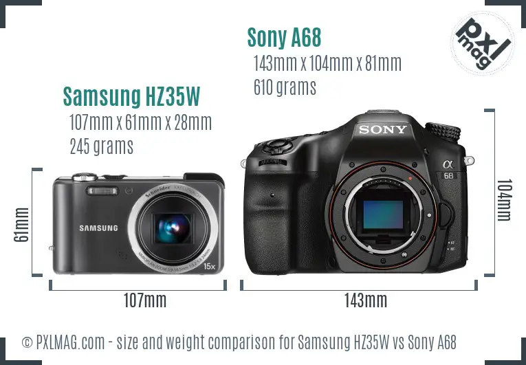 Samsung HZ35W vs Sony A68 size comparison