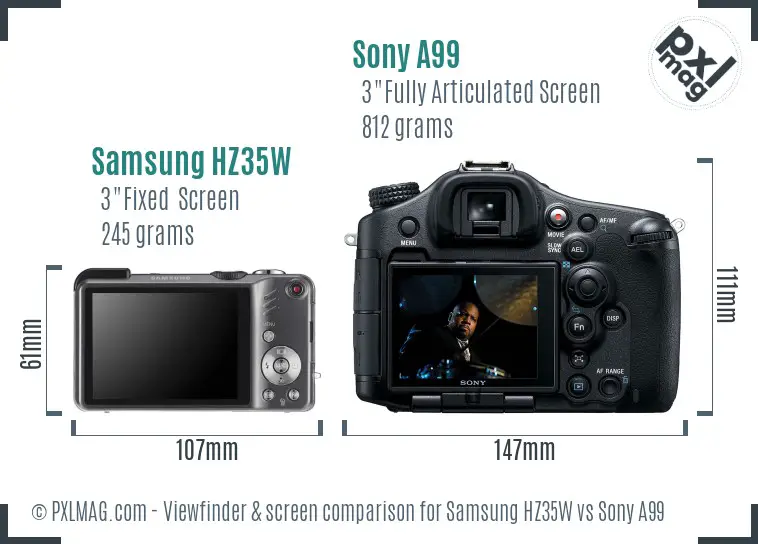 Samsung HZ35W vs Sony A99 Screen and Viewfinder comparison