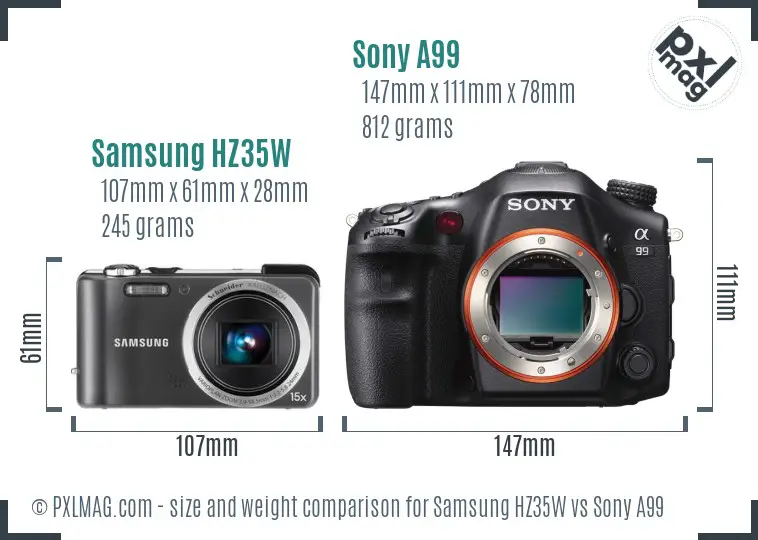 Samsung HZ35W vs Sony A99 size comparison