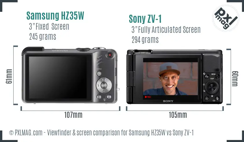 Samsung HZ35W vs Sony ZV-1 Screen and Viewfinder comparison