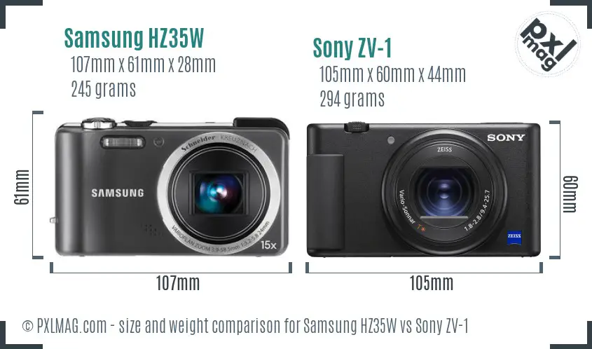 Samsung HZ35W vs Sony ZV-1 size comparison