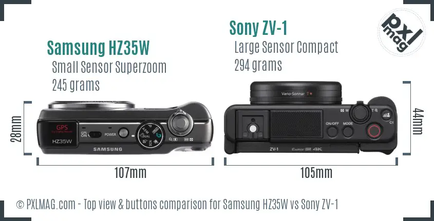 Samsung HZ35W vs Sony ZV-1 top view buttons comparison