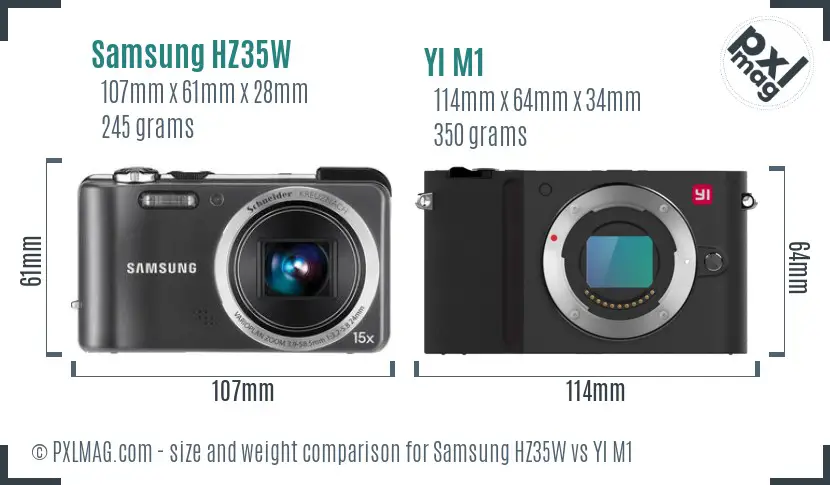 Samsung HZ35W vs YI M1 size comparison