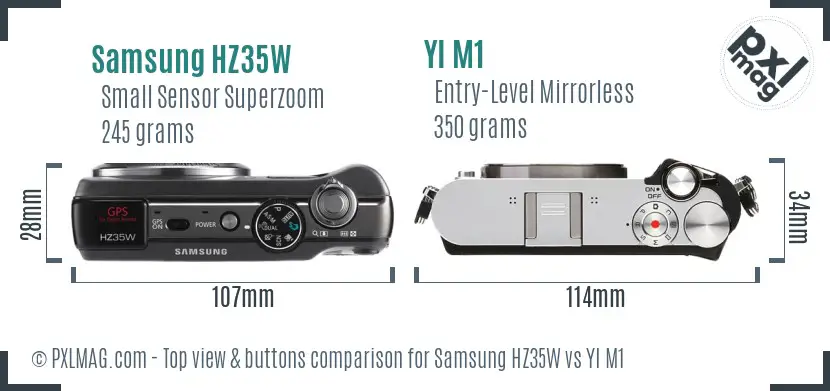 Samsung HZ35W vs YI M1 top view buttons comparison
