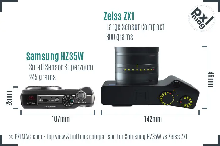 Samsung HZ35W vs Zeiss ZX1 top view buttons comparison