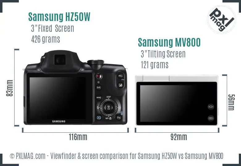 Samsung HZ50W vs Samsung MV800 Screen and Viewfinder comparison