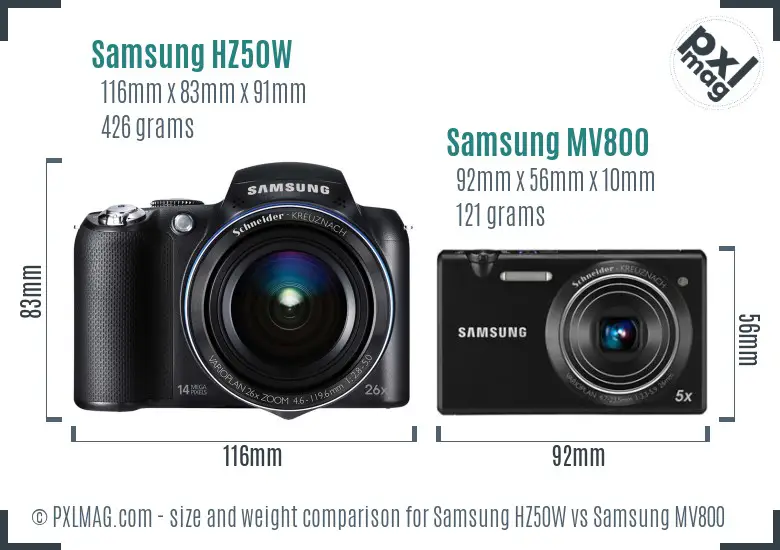 Samsung HZ50W vs Samsung MV800 size comparison