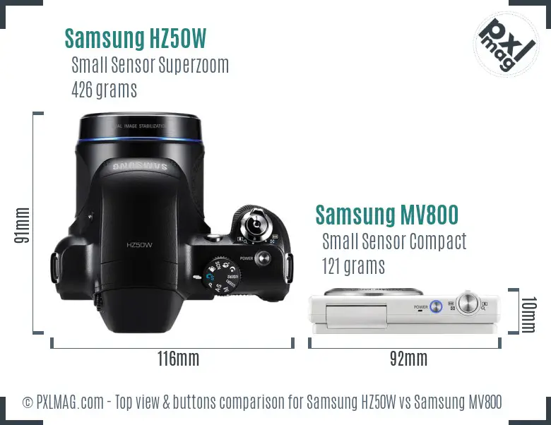 Samsung HZ50W vs Samsung MV800 top view buttons comparison