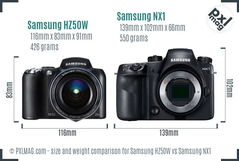 Samsung HZ50W vs Samsung NX1 size comparison
