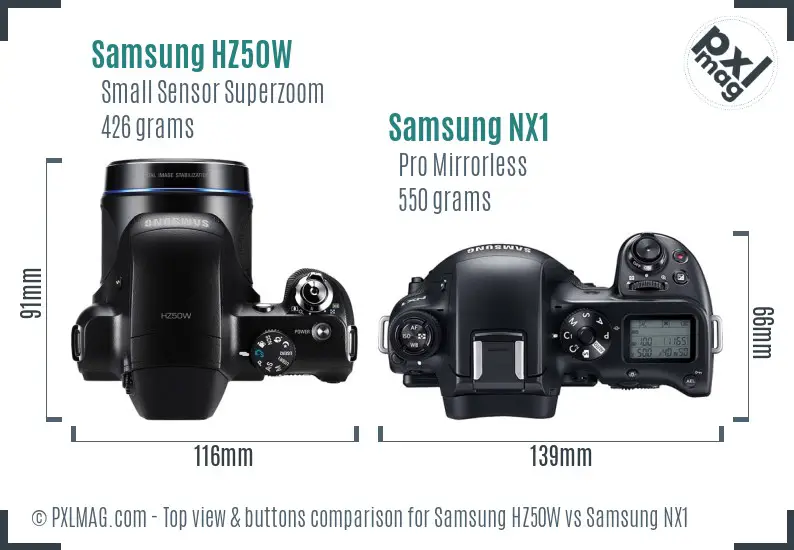 Samsung HZ50W vs Samsung NX1 top view buttons comparison