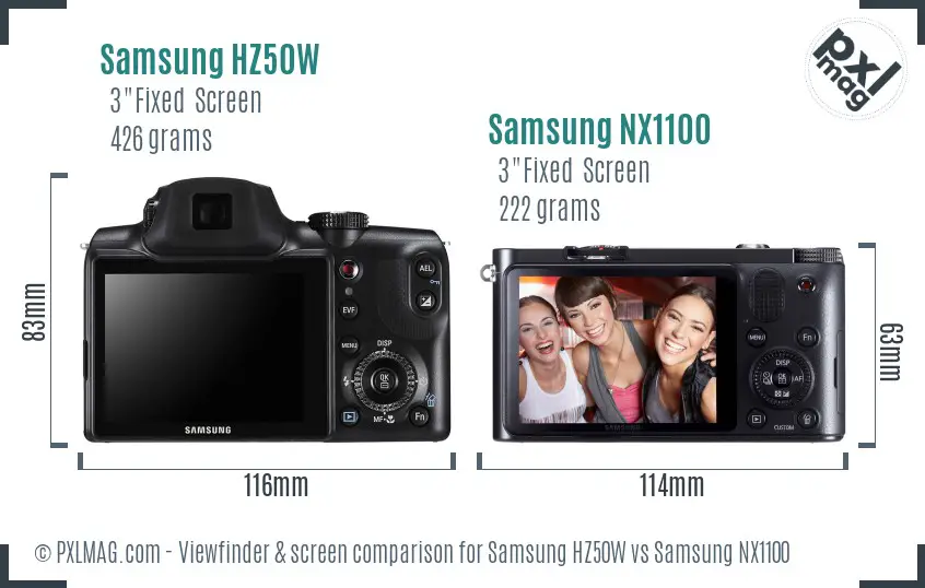 Samsung HZ50W vs Samsung NX1100 Screen and Viewfinder comparison