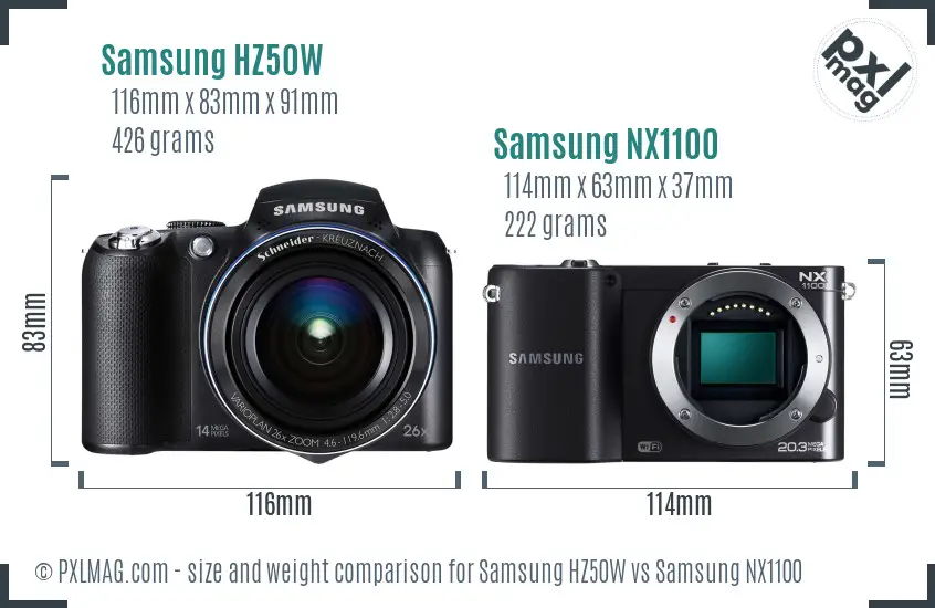 Samsung HZ50W vs Samsung NX1100 size comparison