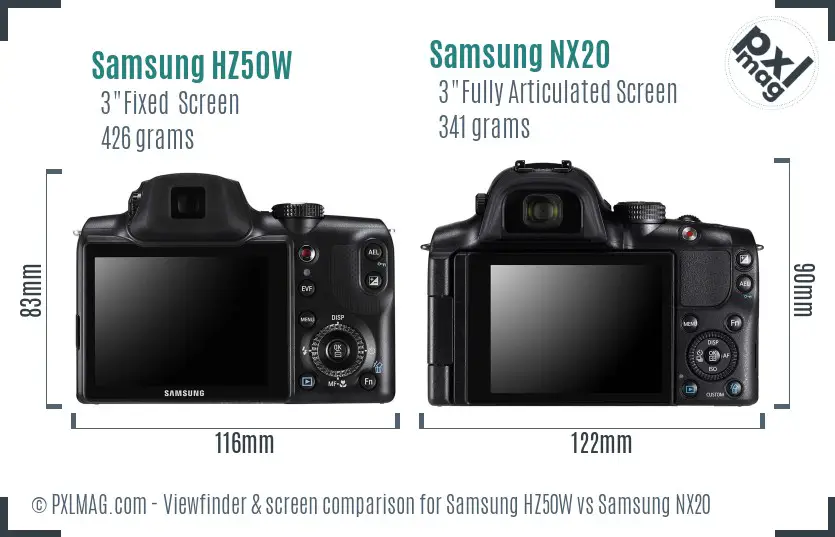 Samsung HZ50W vs Samsung NX20 Screen and Viewfinder comparison