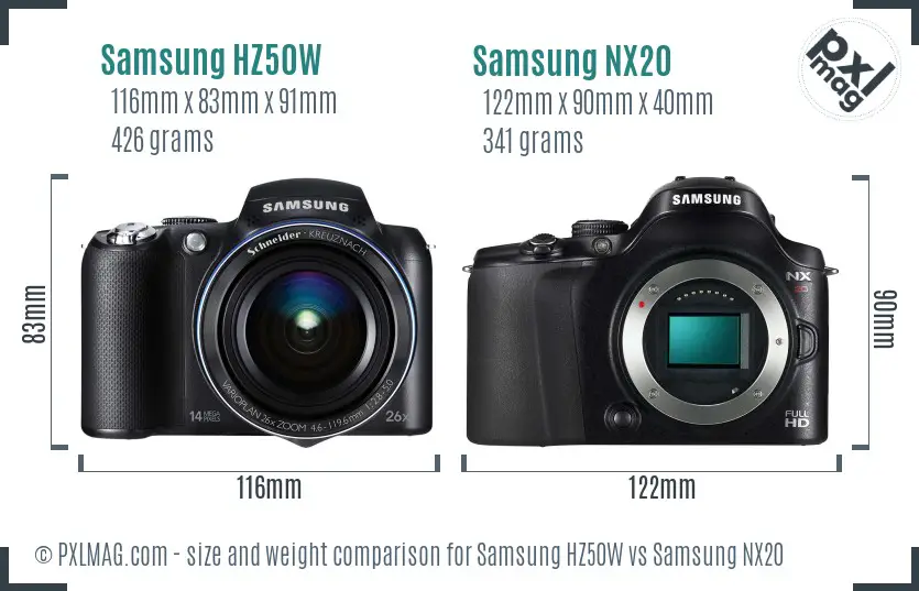 Samsung HZ50W vs Samsung NX20 size comparison