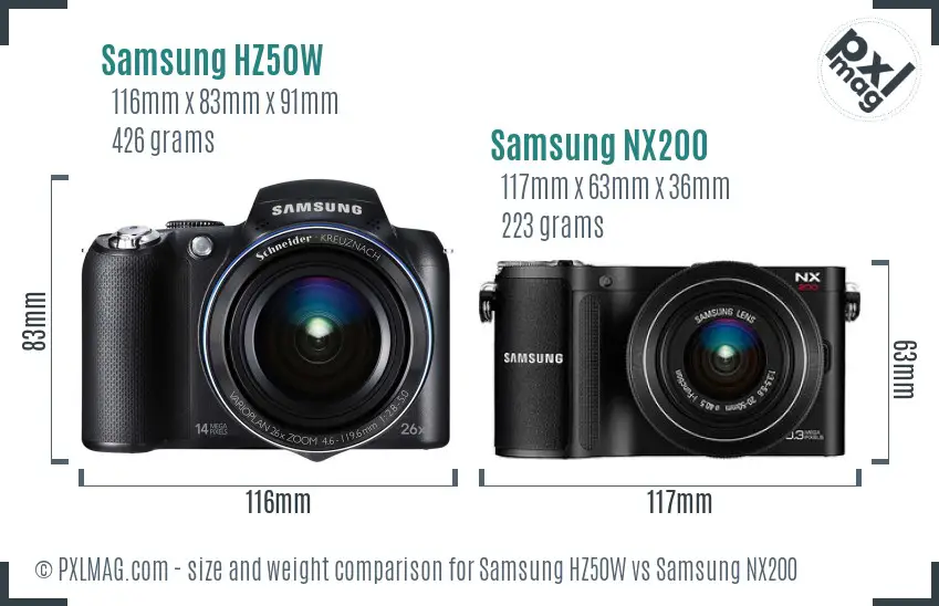 Samsung HZ50W vs Samsung NX200 size comparison
