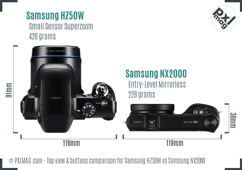 Samsung HZ50W vs Samsung NX2000 top view buttons comparison