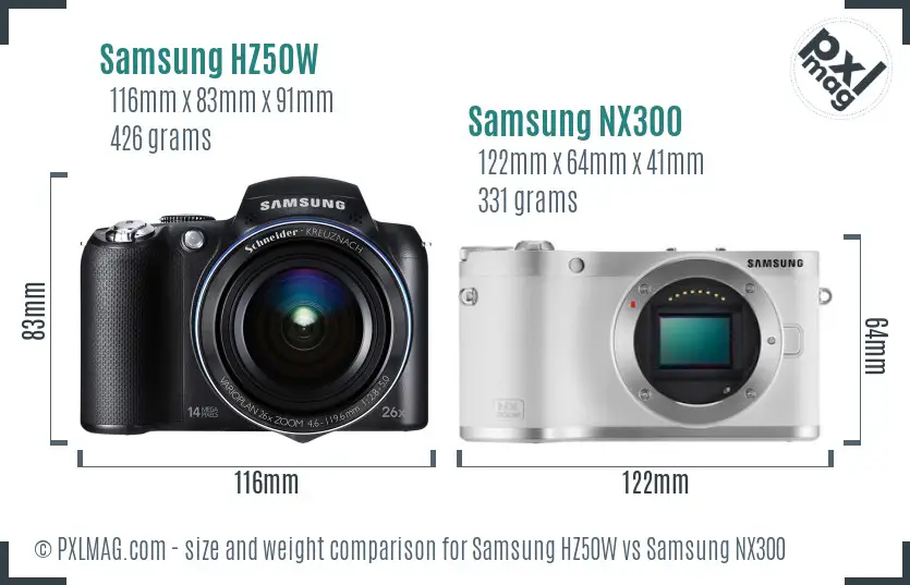Samsung HZ50W vs Samsung NX300 size comparison