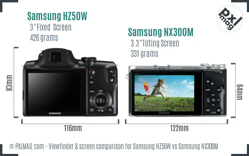 Samsung HZ50W vs Samsung NX300M Screen and Viewfinder comparison