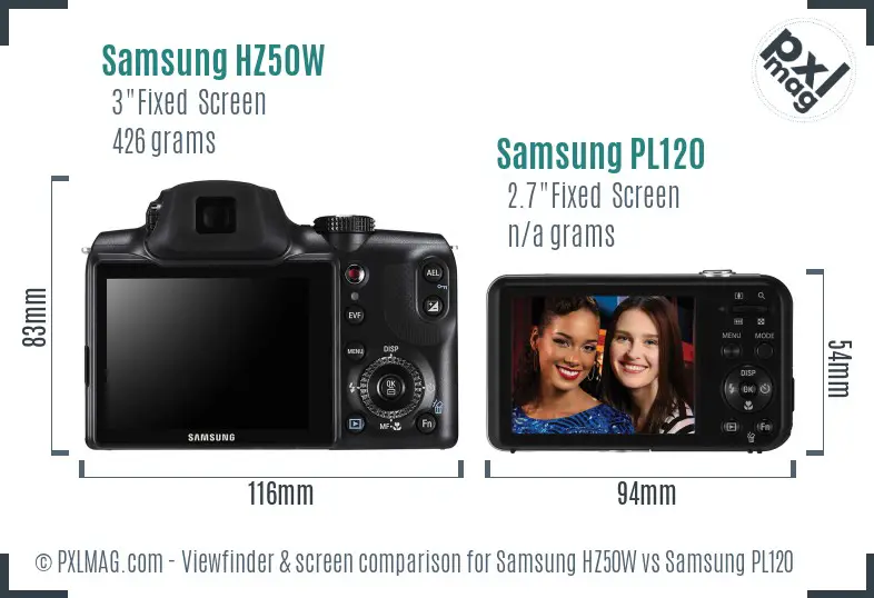 Samsung HZ50W vs Samsung PL120 Screen and Viewfinder comparison